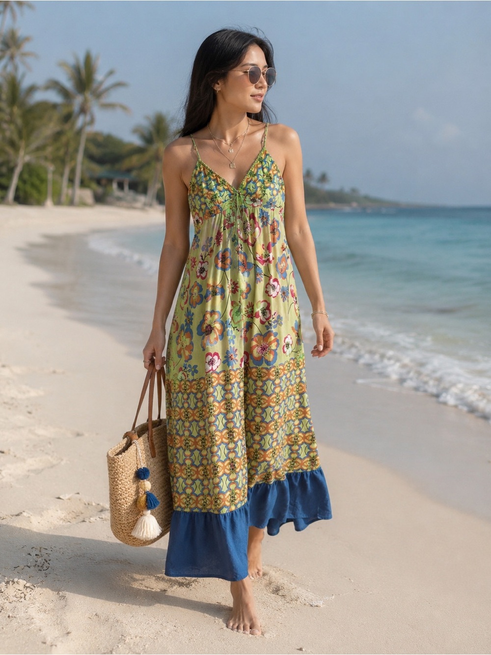 Johnny Was Floral Silky Maxi Dress